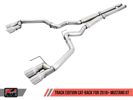 AWE Tuning 2018+ Ford Mustang GT (S550) Cat-back Exhaust - Track Edition (Quad Chrome Silver Tips) on Sale