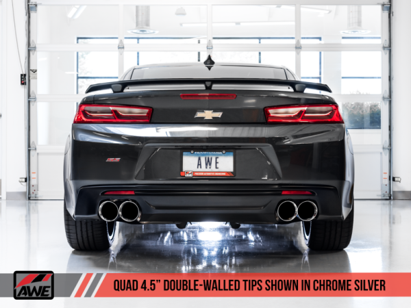 AWE Tuning 16-19 Chevrolet Camaro SS Axle-back Exhaust - Touring Edition (Quad Chrome Silver Tips) Online now