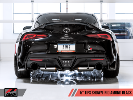 AWE 2020 Toyota Supra A90 Resonated Track Edition Exhaust - 5in Diamond Black Tips Fashion